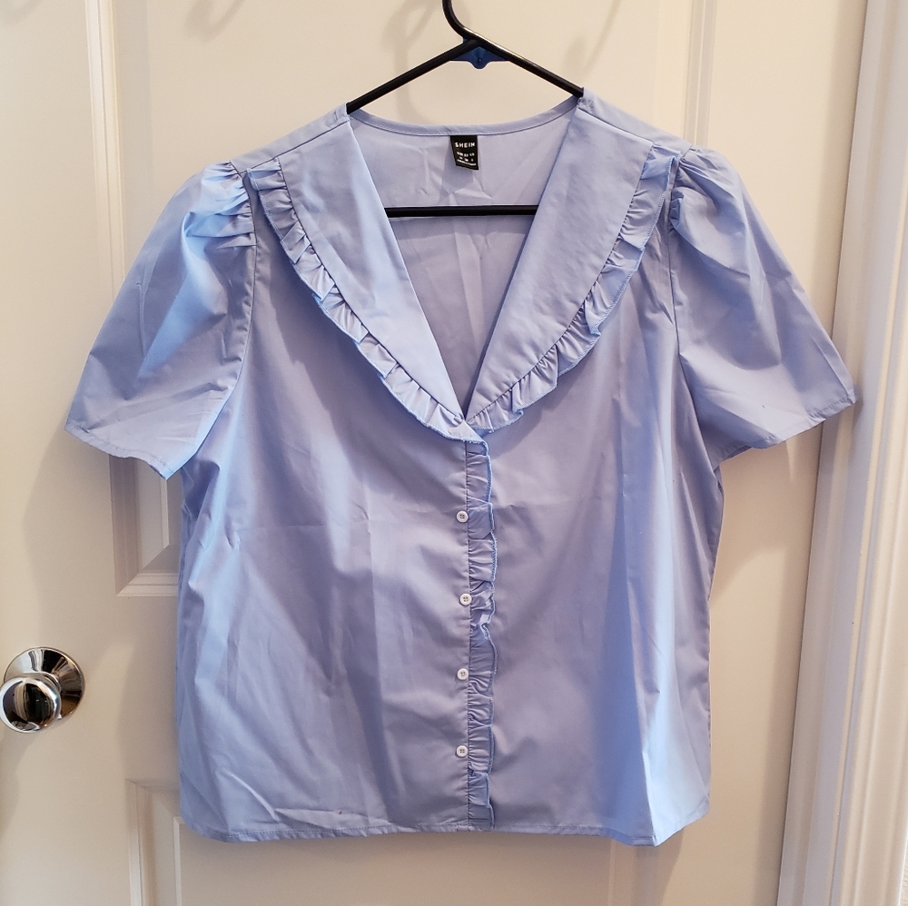 Blue button down tee